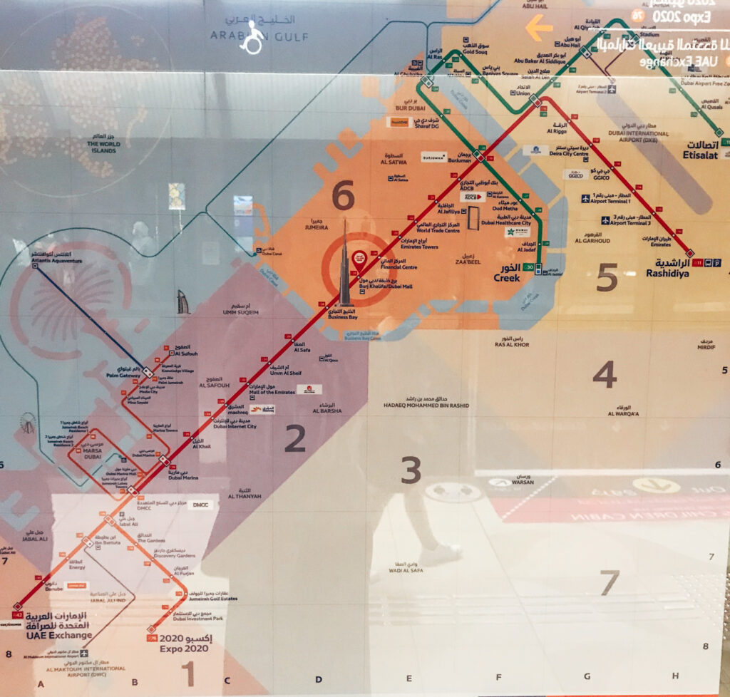 mappa linea metro dubai zone linea rossa e linea verde